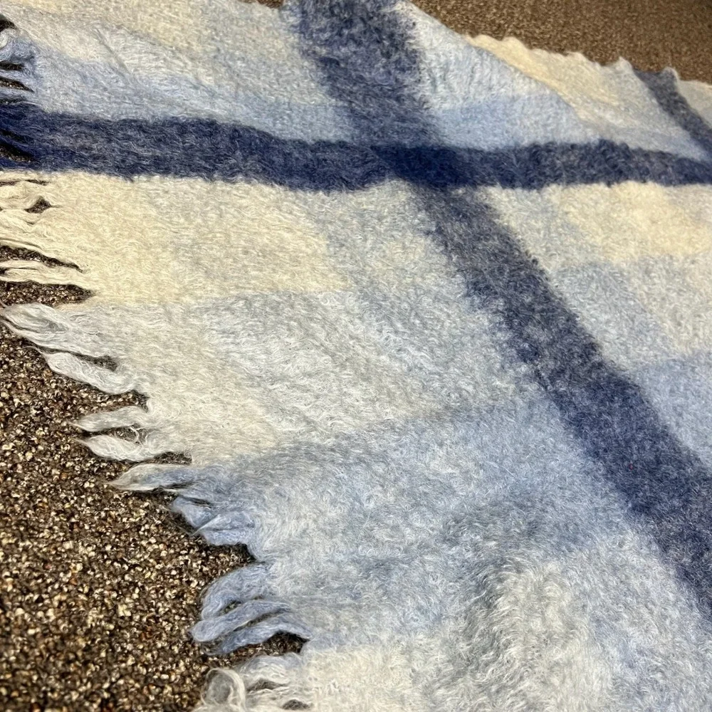 Vintage 1960s‎ Craig-Na-Creidhe Blanket Blue Plaid Mohair Wool Scotland AA12